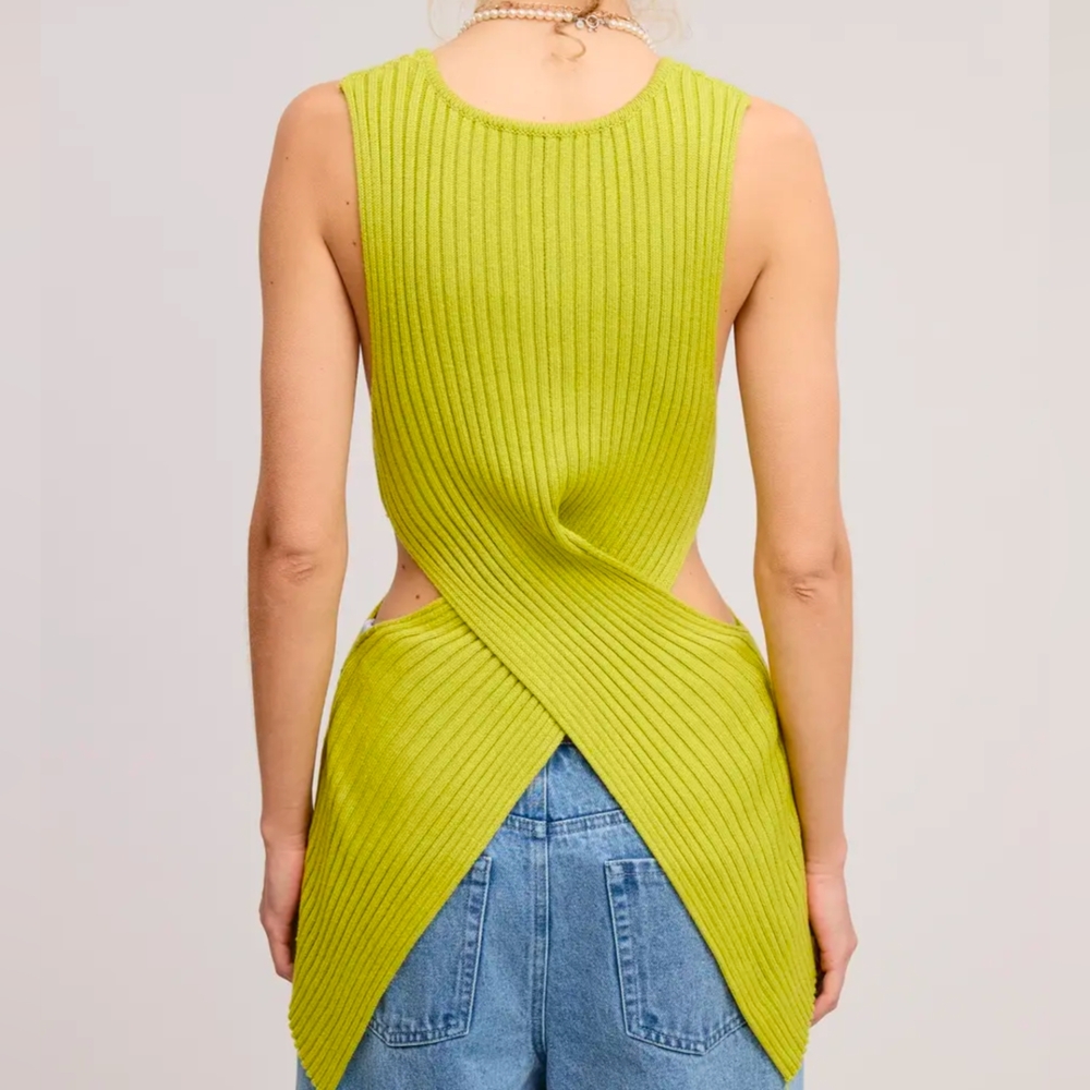 NWT Chartreuse Ribbed Crossover Sweater